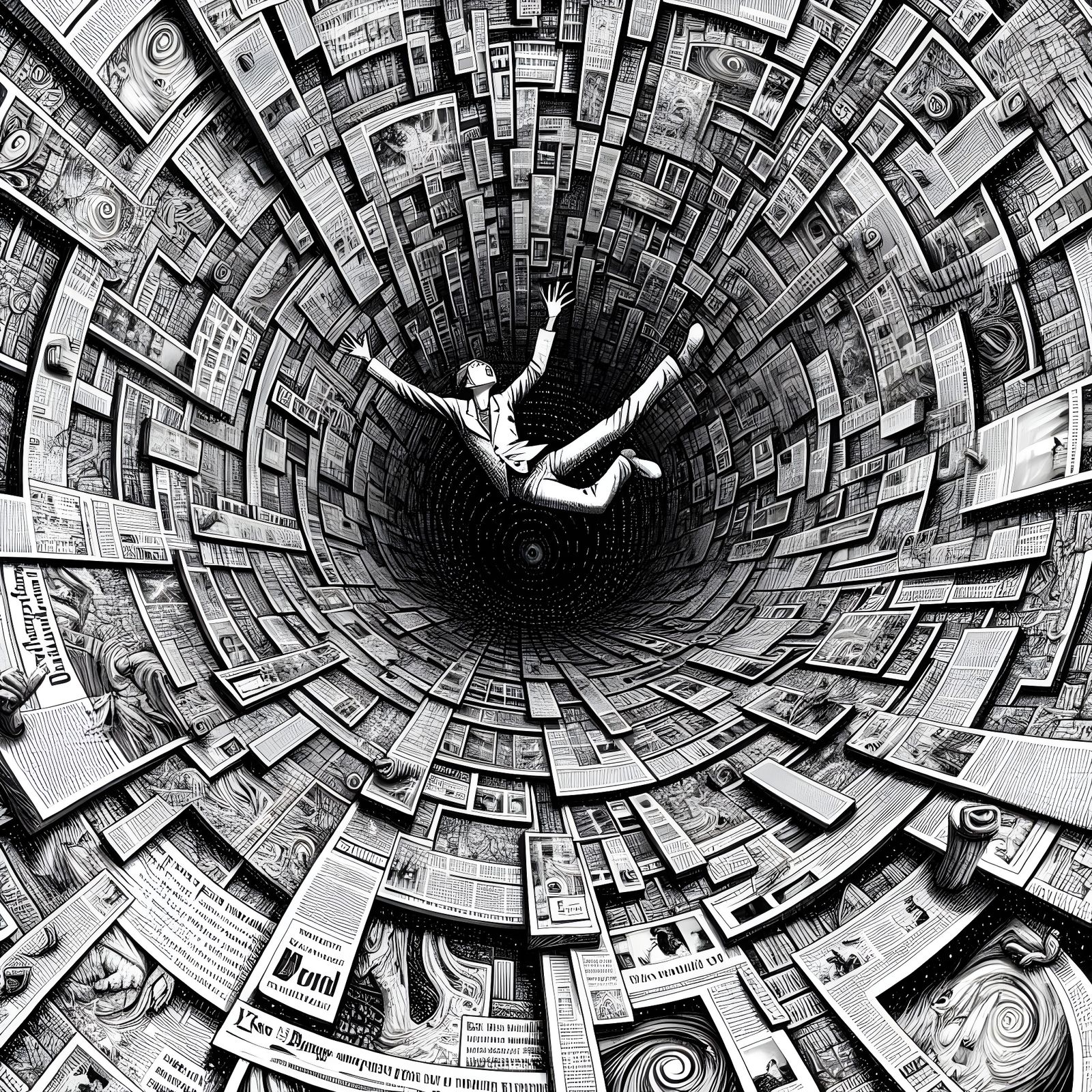 Falling Through a News Vortex in Optical Art Style