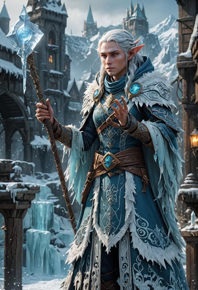Northern Elf Ice Mage in Detailed Digital Painting