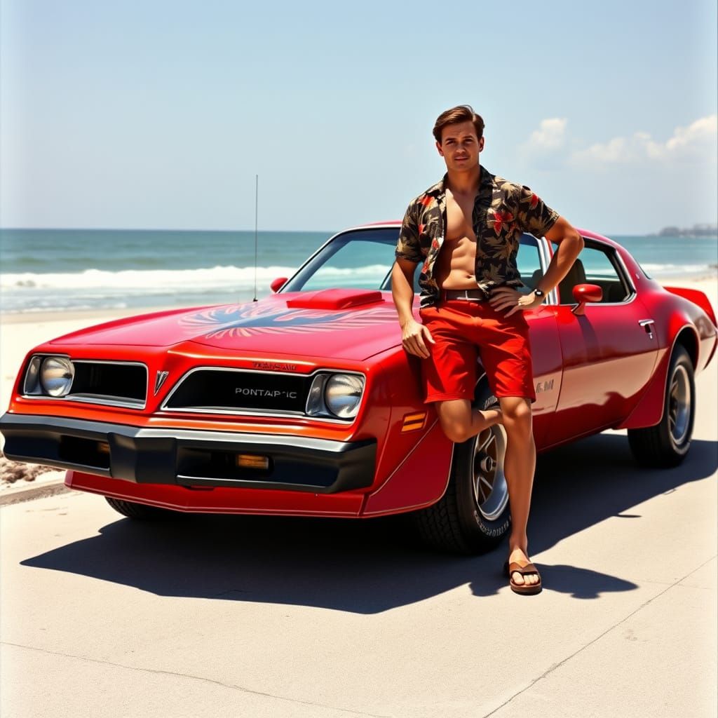 Red 1974 Pontiac Trans Am SD455, with added pinstripe detail...