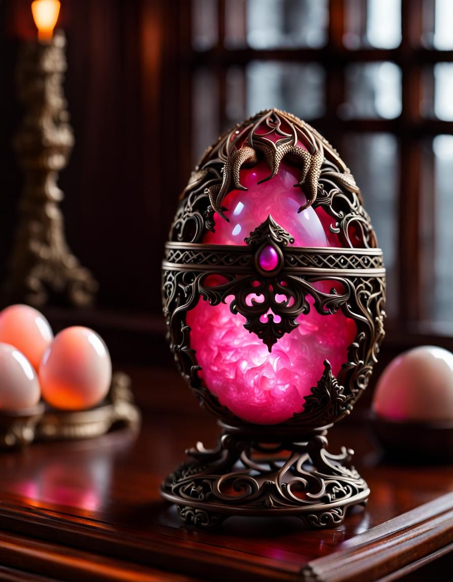 Fuchsia Fire Opal Dragon Egg with Baby Dragon