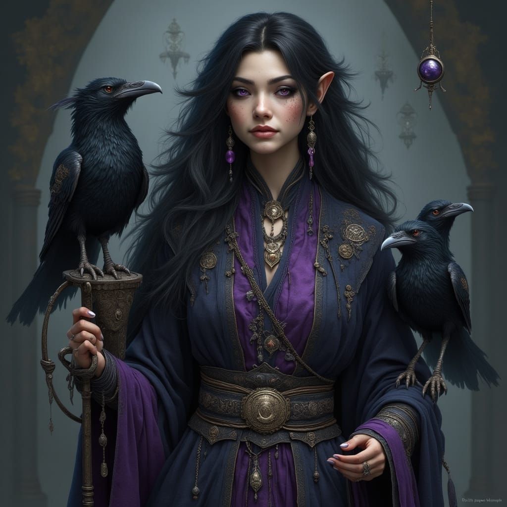 Raven Priestess Portrait in Dark Fantasy Style