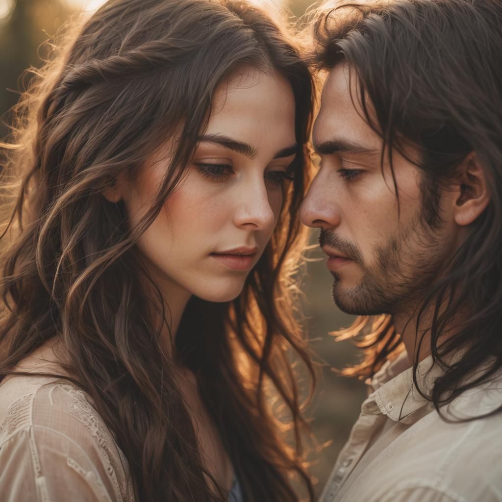 Romantic Portrait of Couple in Warm Sunlight