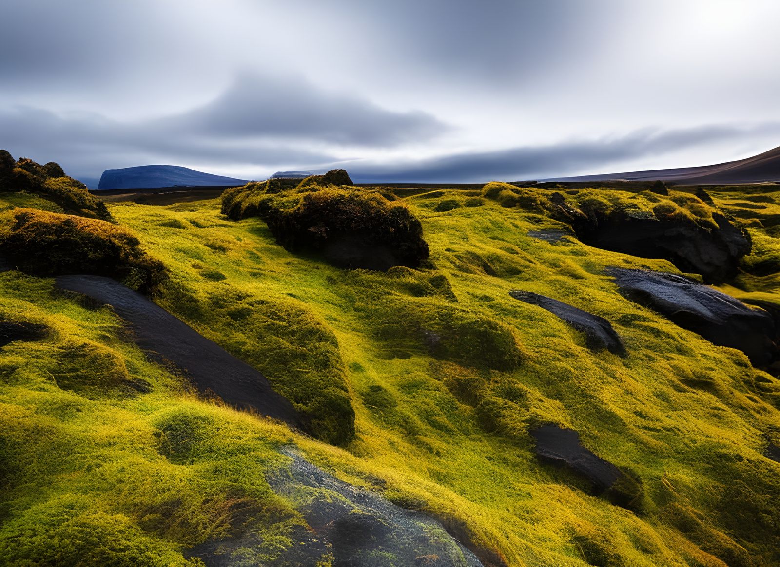 Impressionistic Icelandic Landscape with Neon Accents