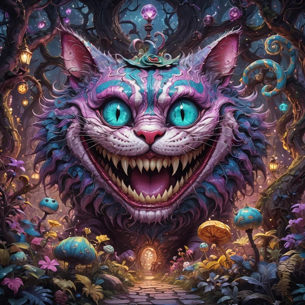 Fractal Cheshire Cat Villain Portrait in Hyper-Realistic Oil