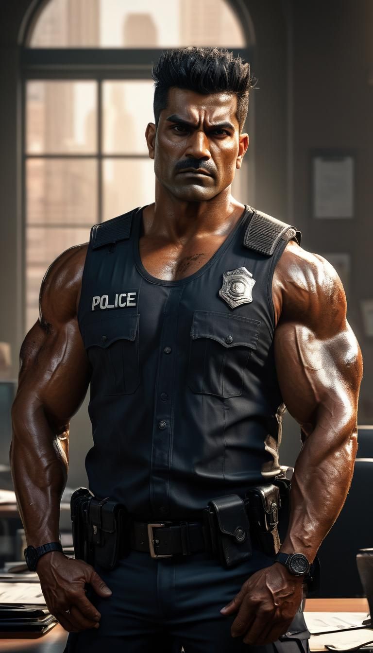 Detailed Digital Art of a Muscular Police Officer