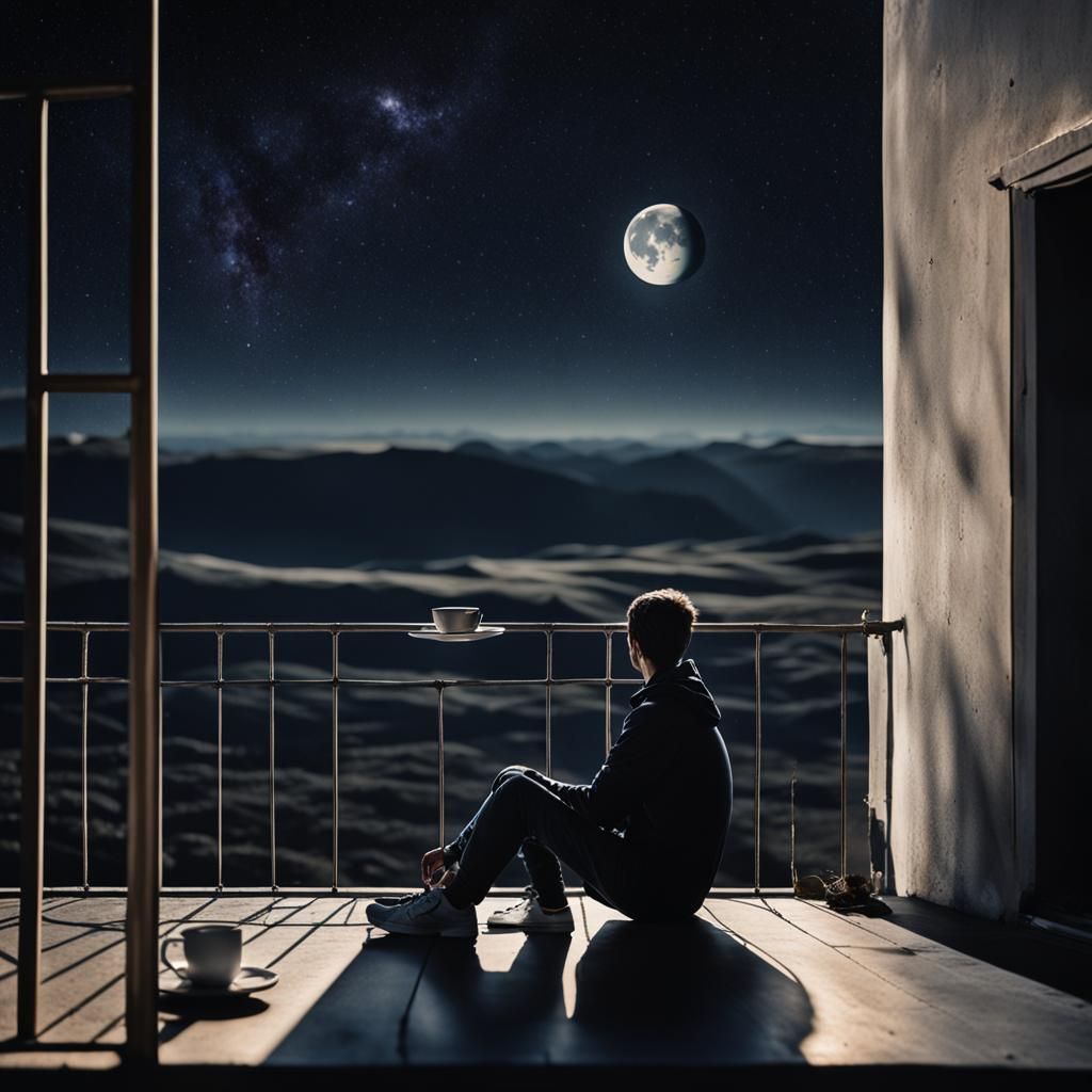 Lunar Balcony: Person Contemplates Earth From the Moon