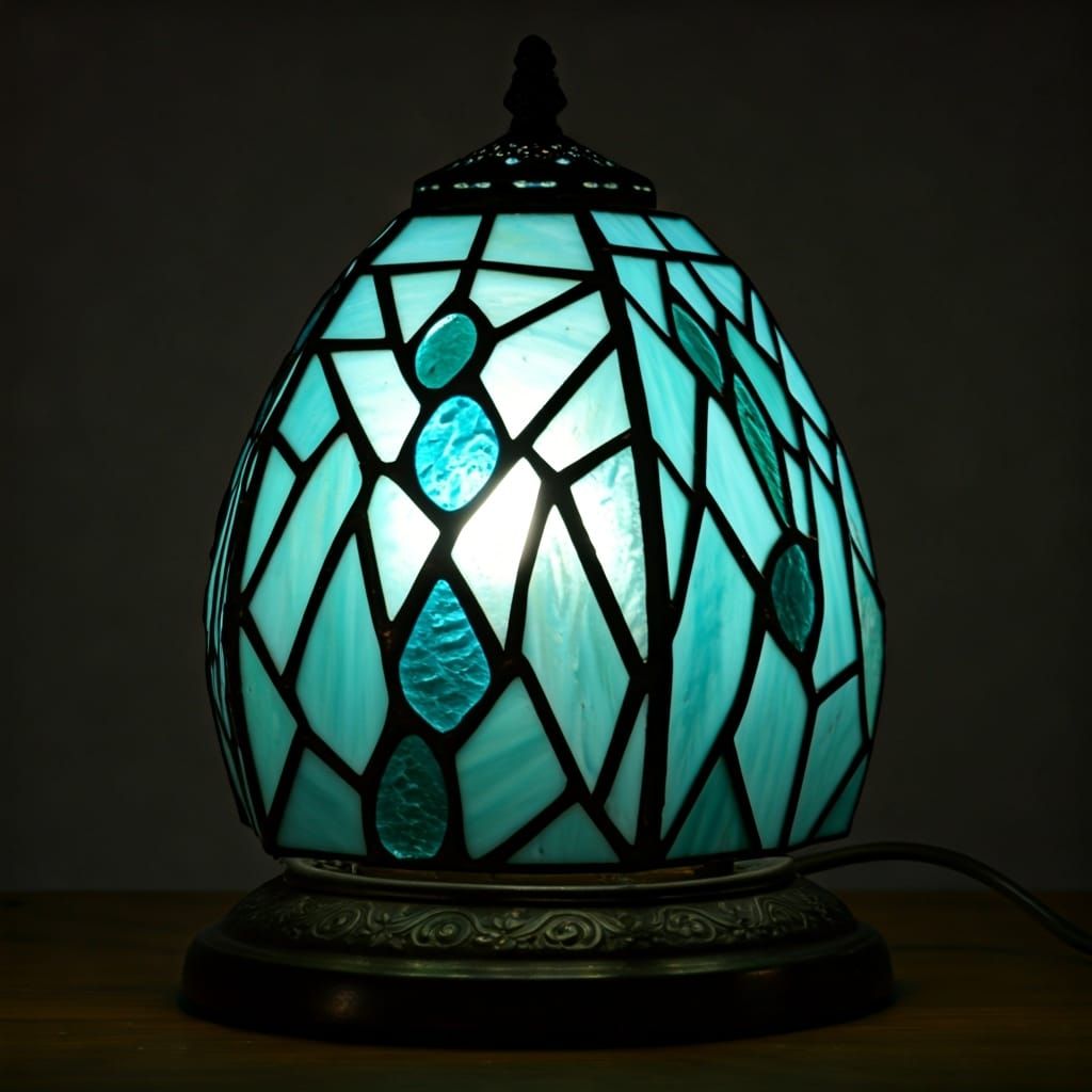 Art Deco Turquoise Stained Glass Lamp