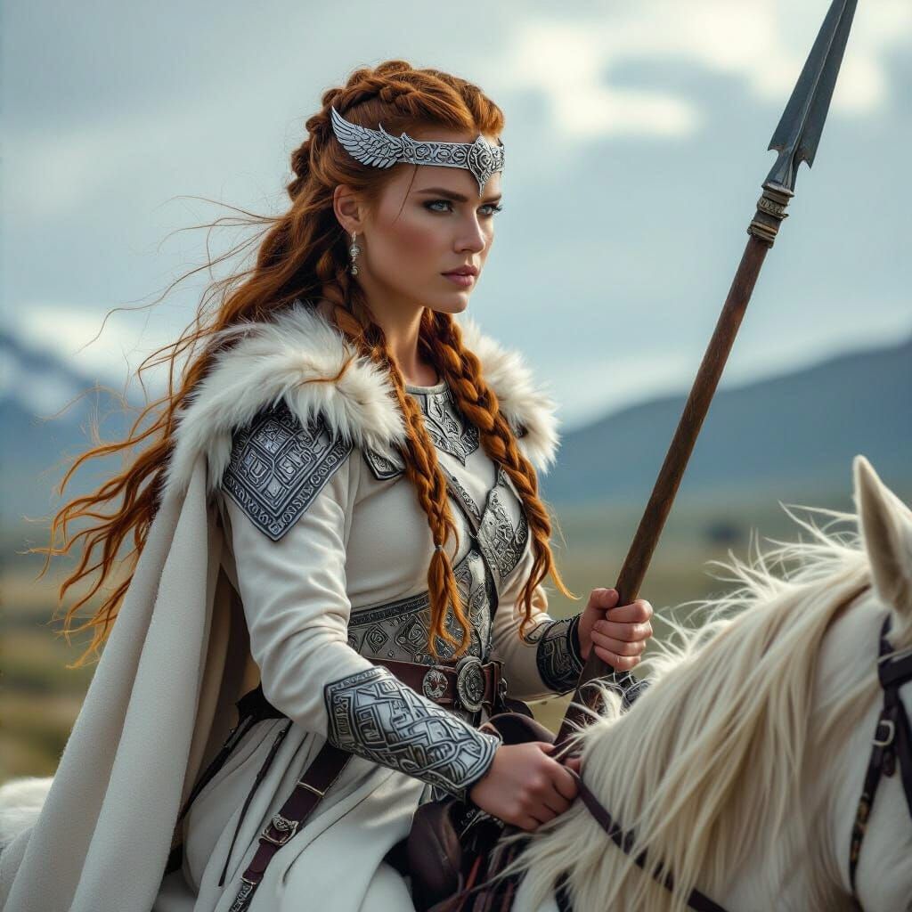 Viking Battle Goddess Geirskogul on Winged Horse