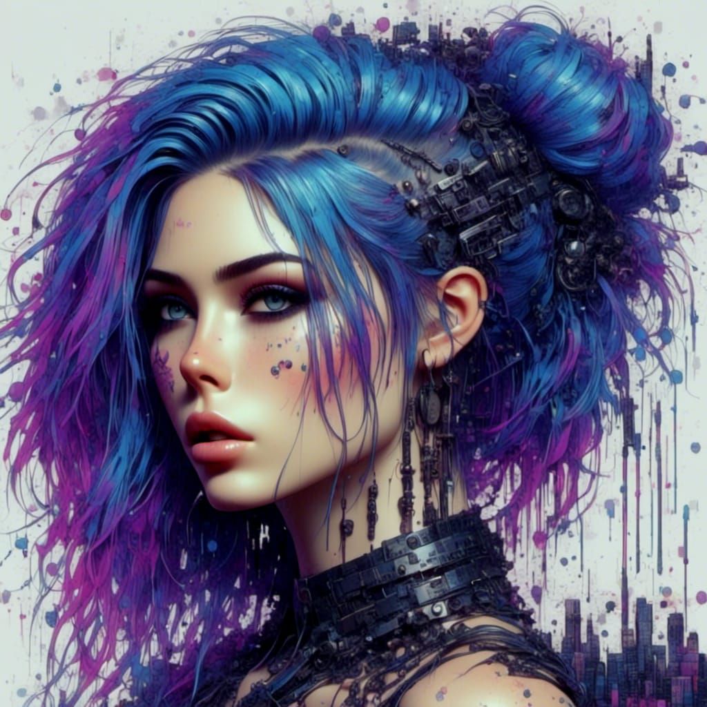 Stunning Cyborg Woman in Glitched Art Nouveau Style