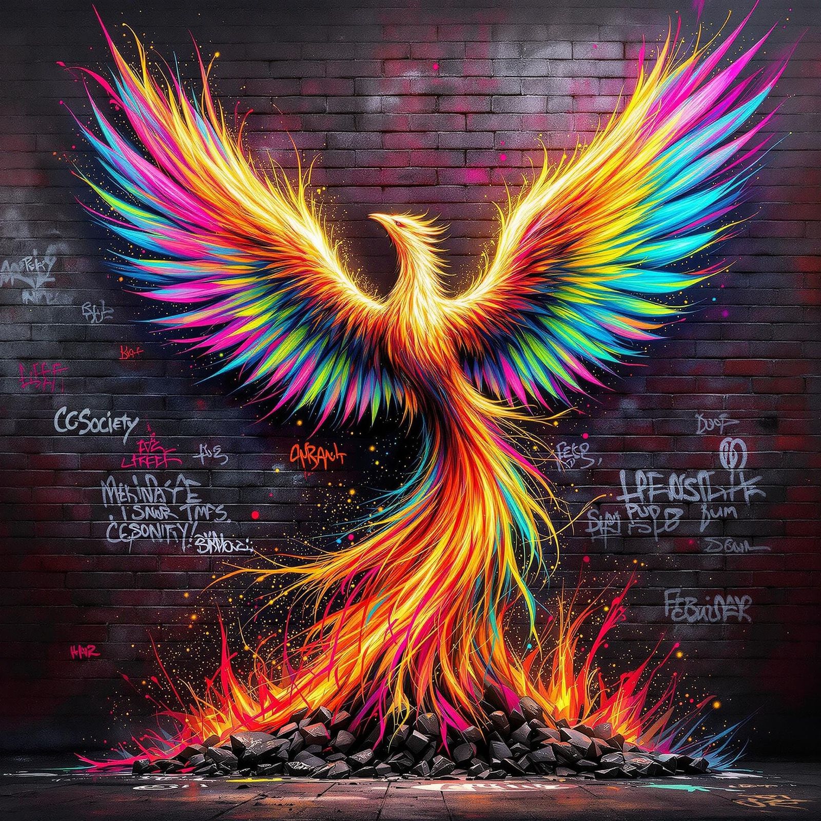 Phoenix Rising: Neon Graffiti Street Art