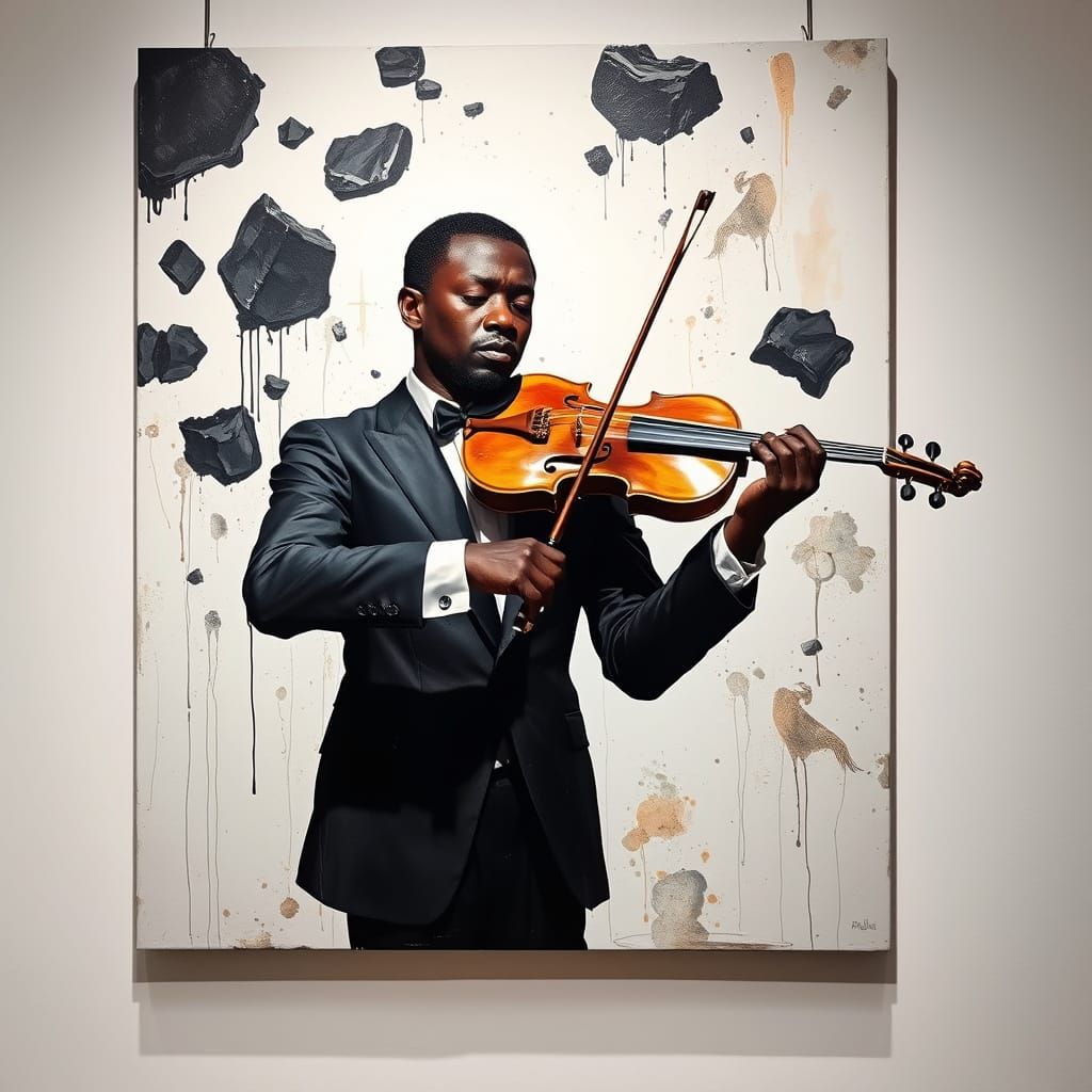 Violinist in Mixed Media Style on White Canvas