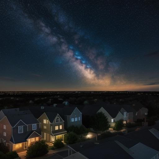 Colorful Starburst Over Suburb in Oil Painting