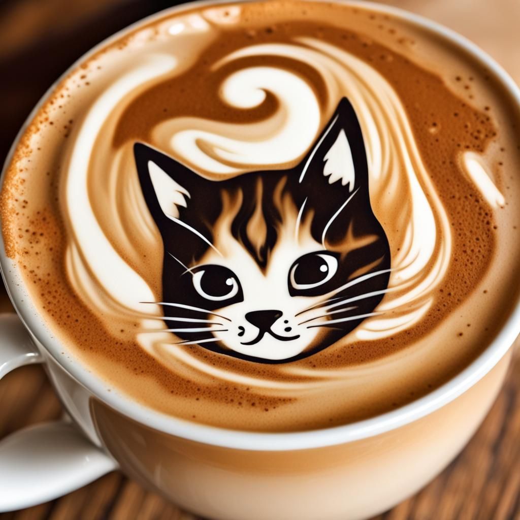 Mischievous Kitten Latte Art Ready to Pounce
