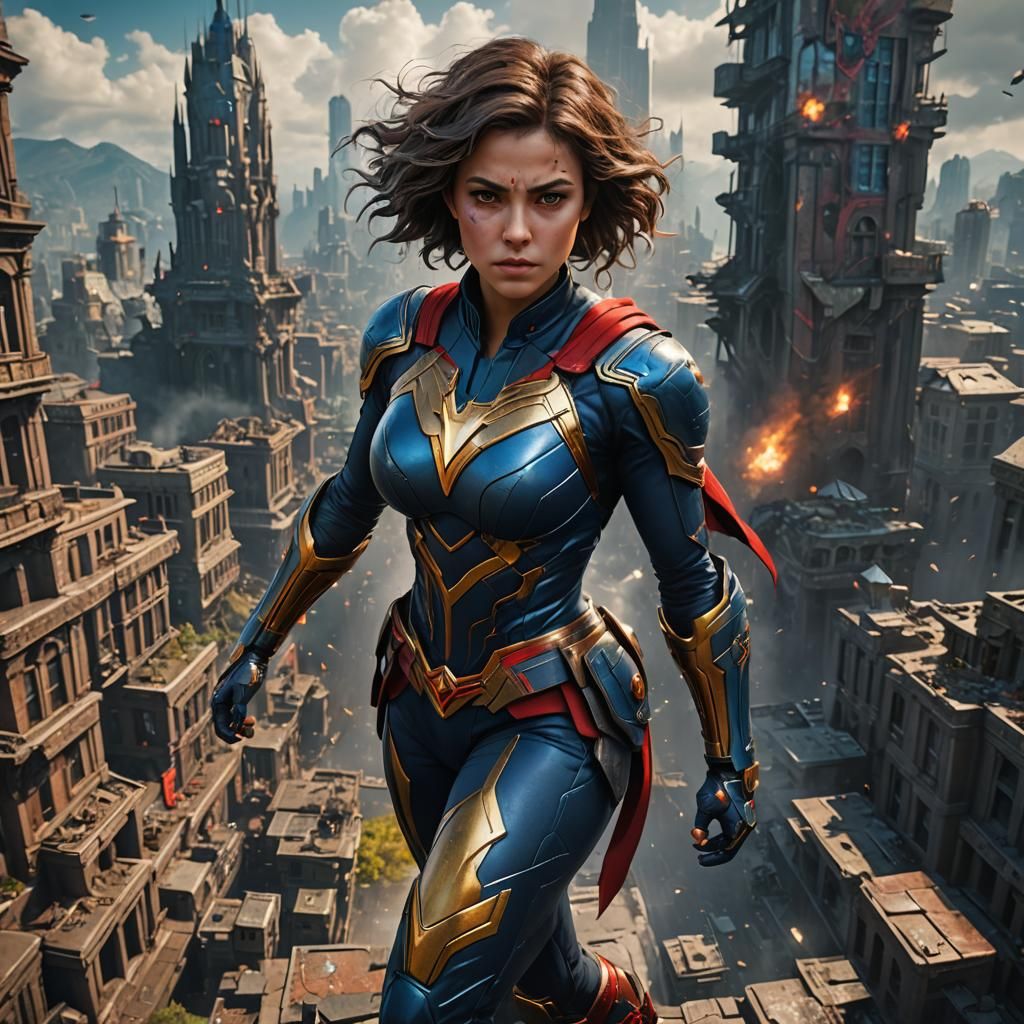 Detailed Matte Painting of Female Superhero