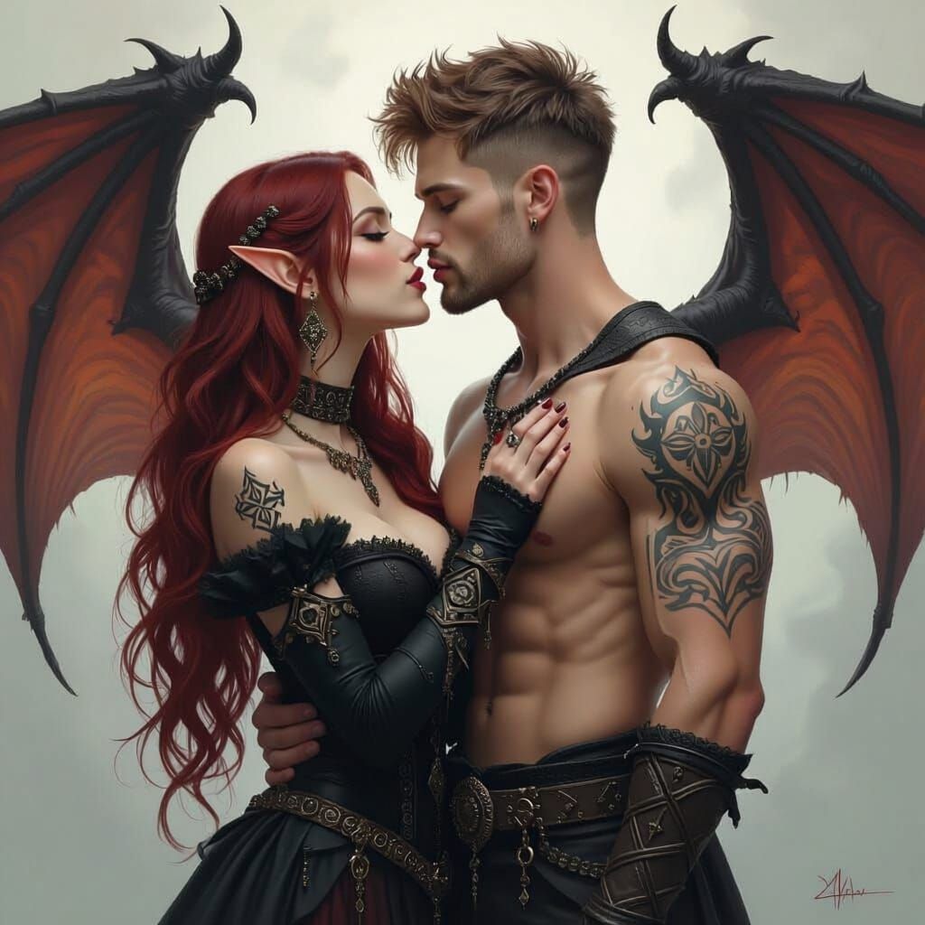 Gothic Pagan Lovers with Dragon Wings