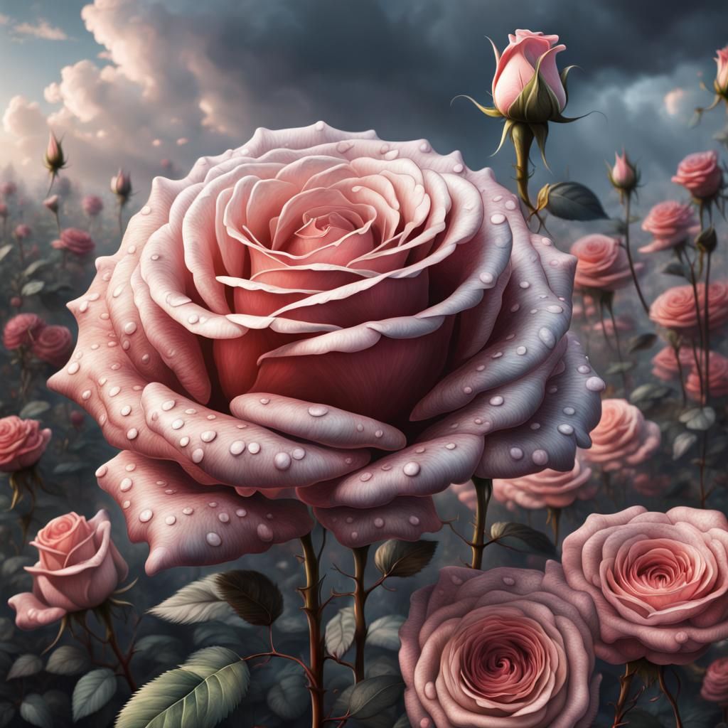 Dramatic Rose Flower Digital Matte Painting