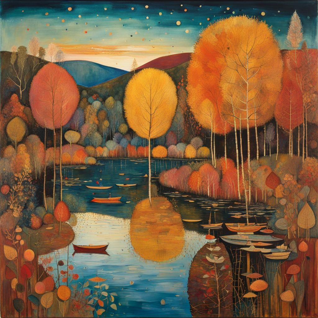 Autumn Lake Art Brut, Klee, Klimt Style
