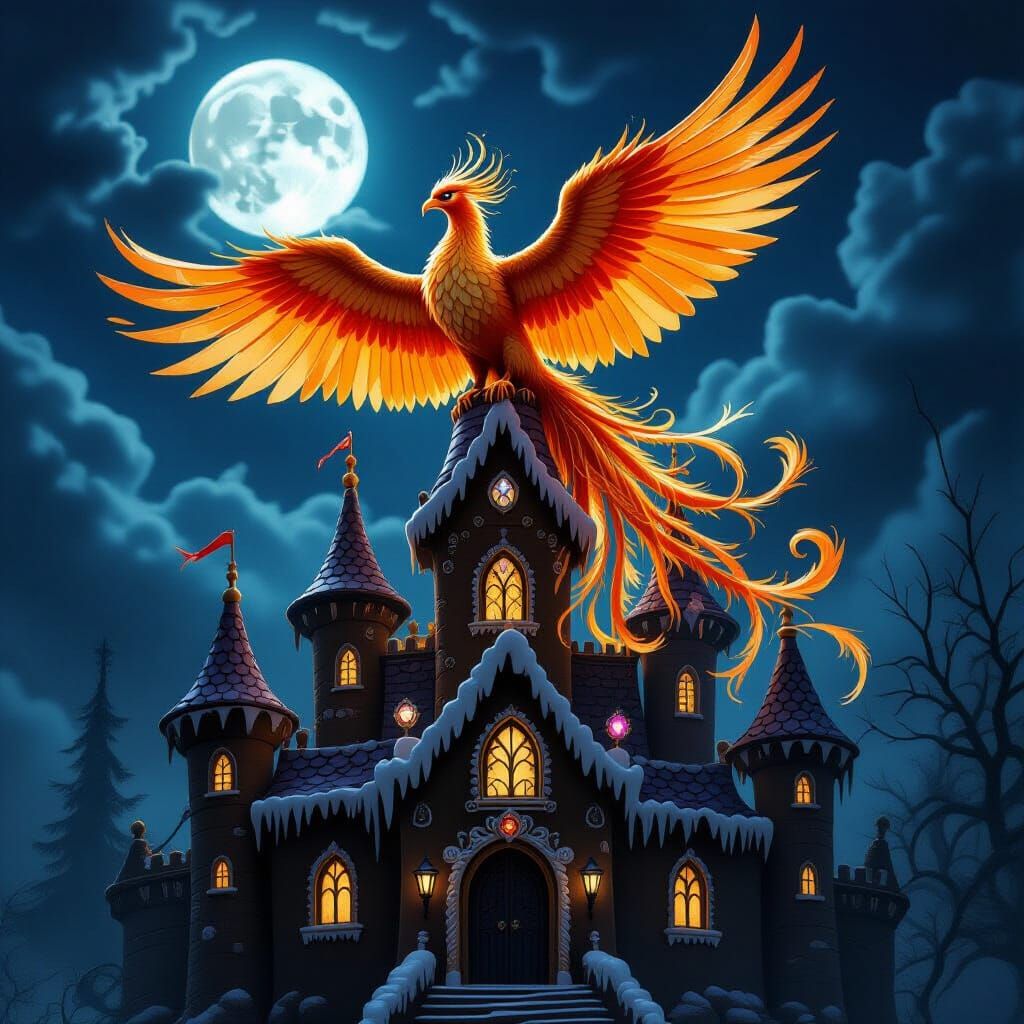 Gothic Gingerbread Castle with Sugar Phoenix
