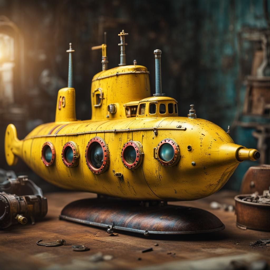 A vintage 1960s die cast yellow submarine toy.