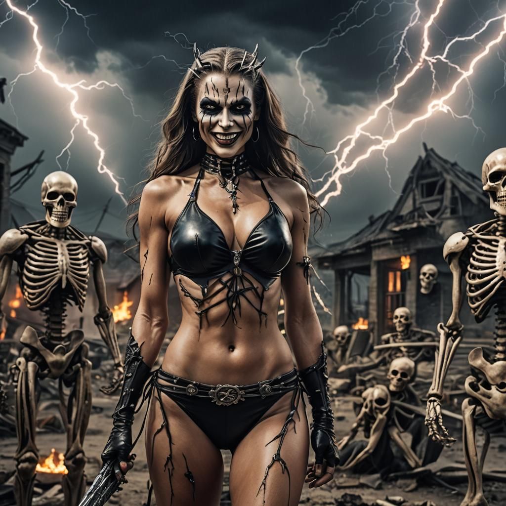 Evil Super Villainess in Bikini with Lightning