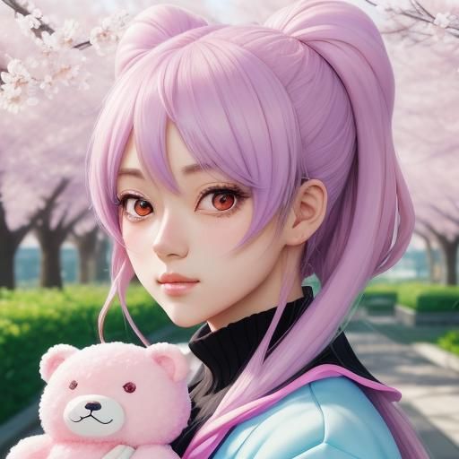 Cute Anime Girl in Pastel Garden, Kawaii Style