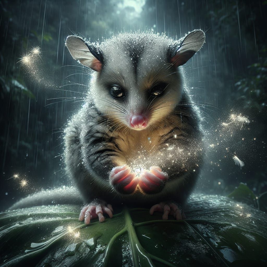 Mystical Possum Amidst Enchanted Rainforest