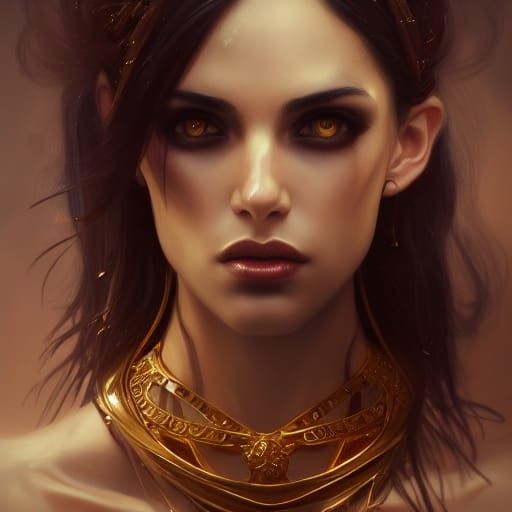 Succubus in Dark Fantasy Style with Gold Jewelry