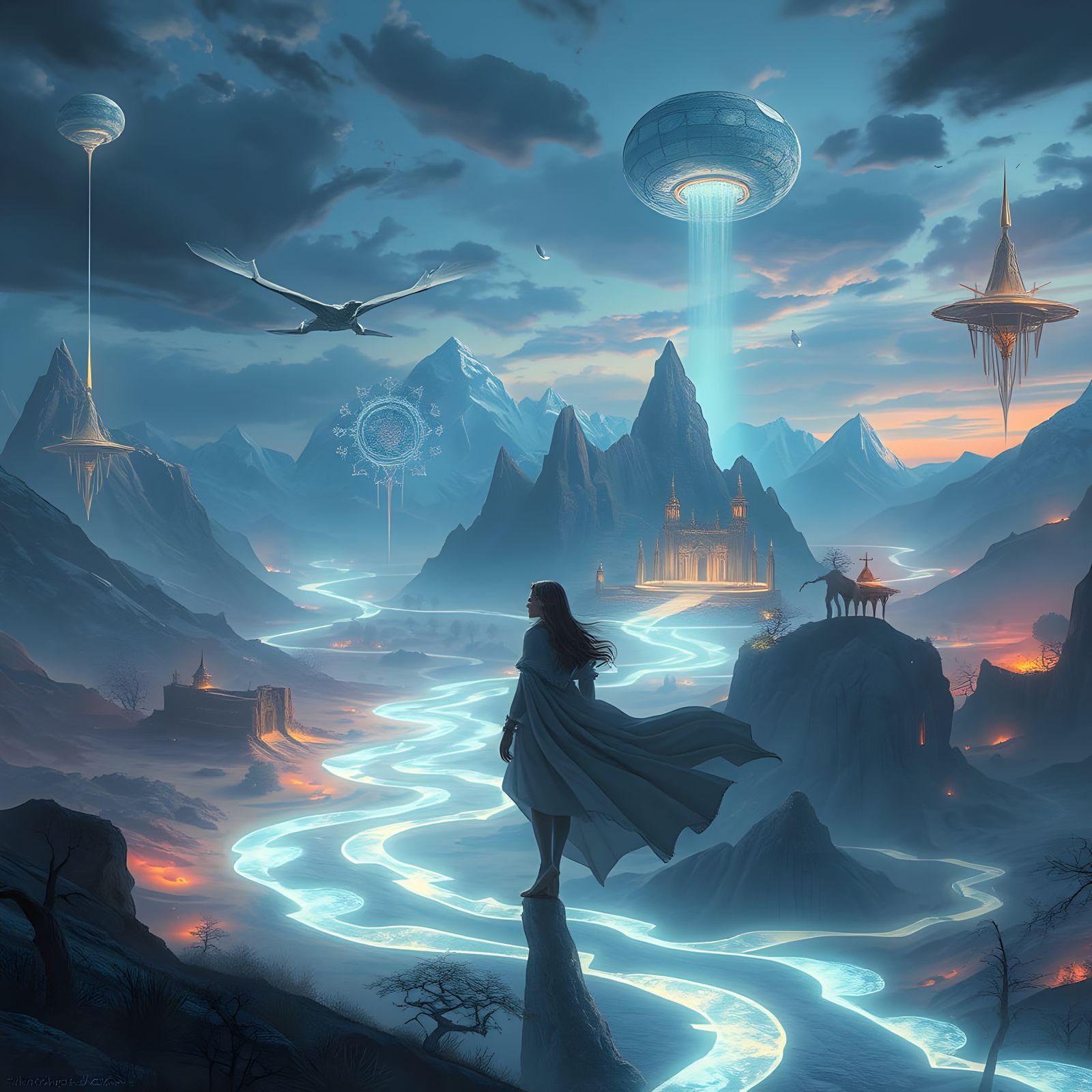 Mystical Fantasy World Floating in a Digital Cosmos