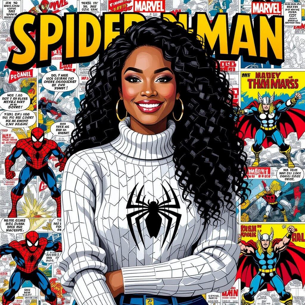 Mosaic Portrait of Spider-Woman from Comic Book Fragments