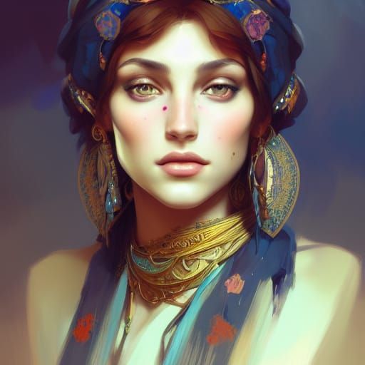 Beautiful Gypsy Woman Portrait in Artgerm Style