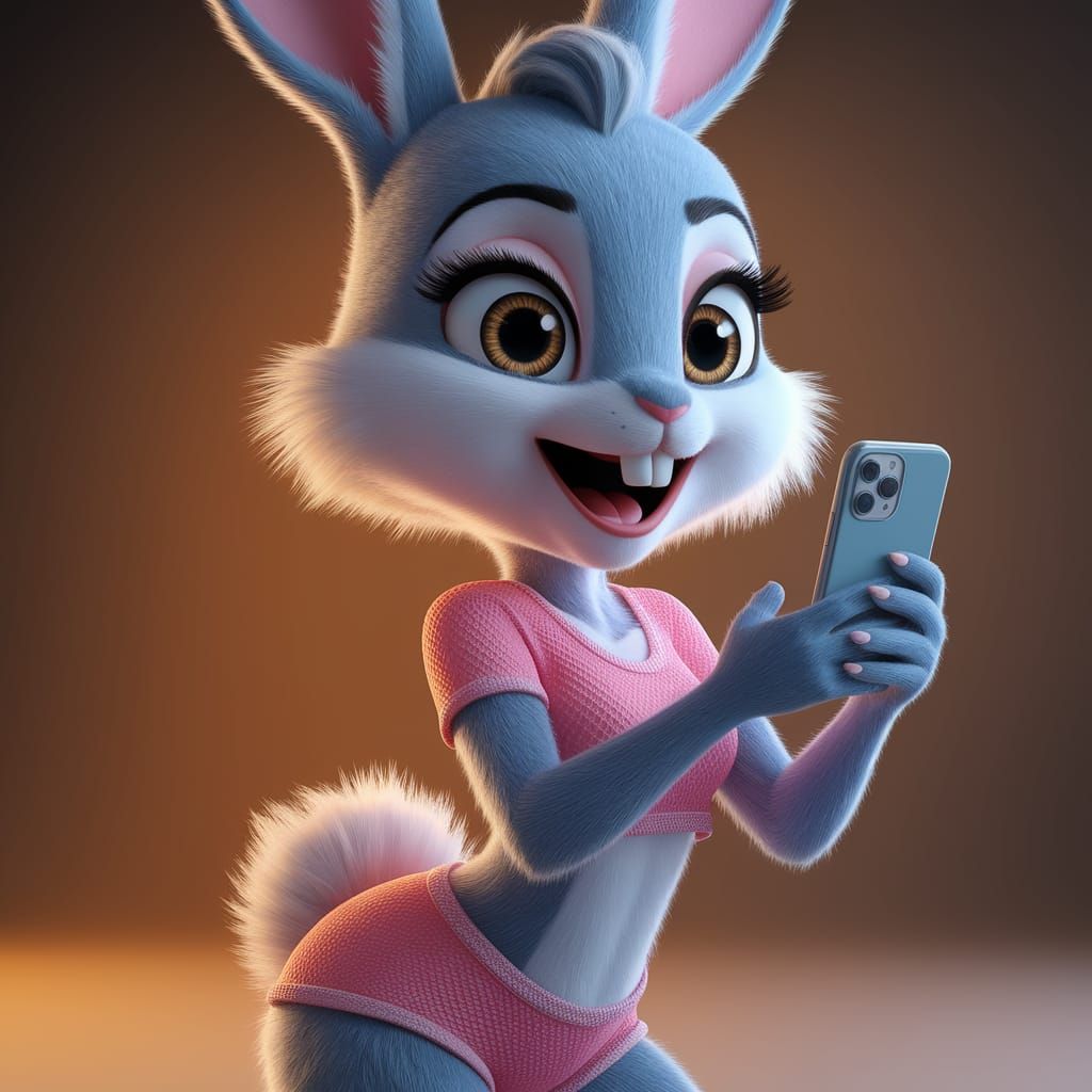 Anthropomorphic Bunny Laughing in Pixar Style