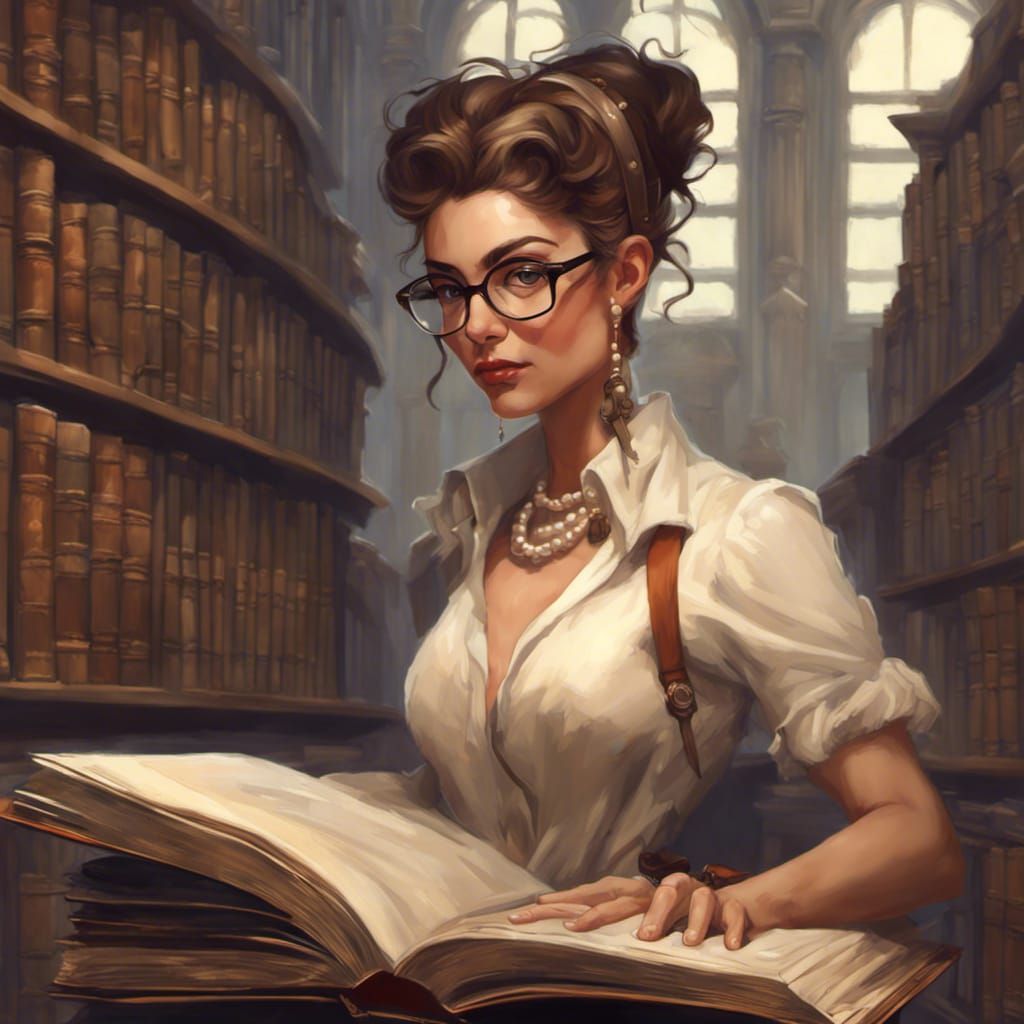 Charming Librarian Portrait in Fantasy Art Style