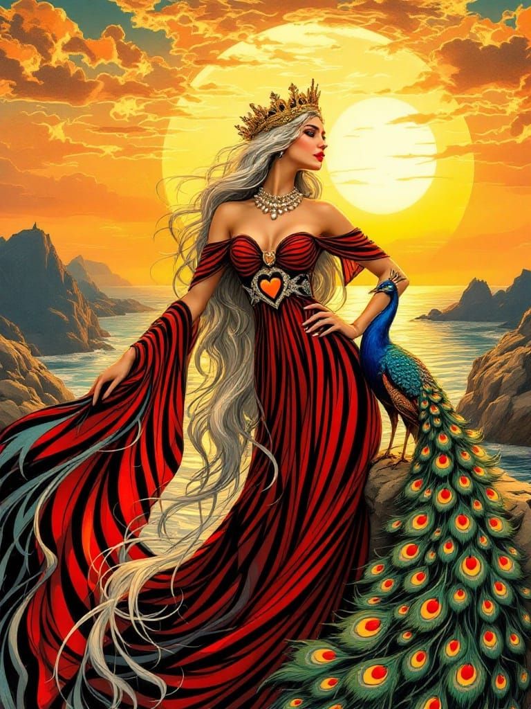 Regal Queen of Fire in Art Nouveau Style