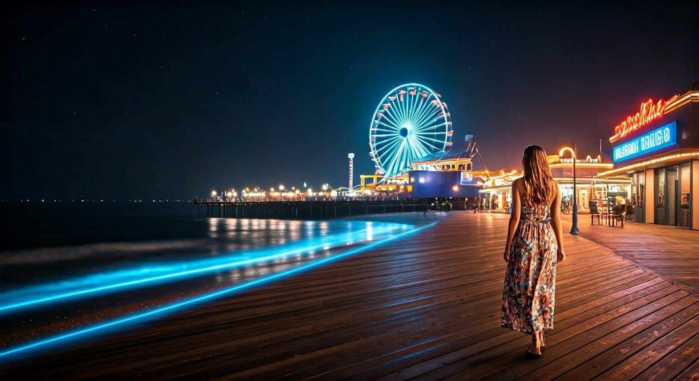 Impressionistic Summer Night Boardwalk Scene