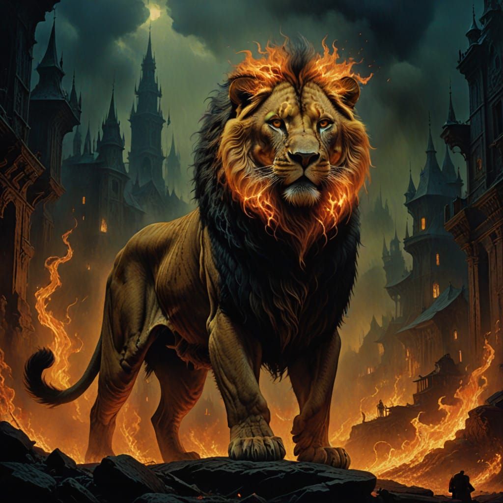 Fiery Barbary Lion in Primal Intensity