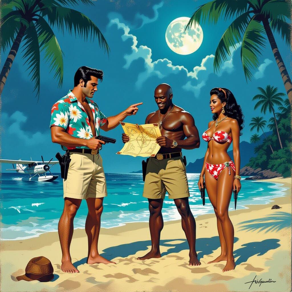 Film Noir Elvis on Tropical Treasure Hunt