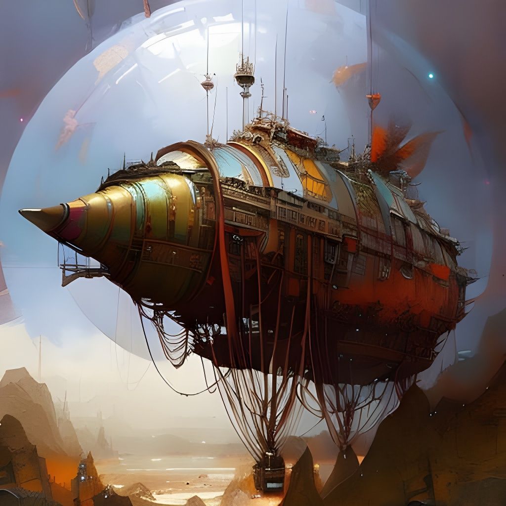 Steampunk Airship in Victorian Storybook Style