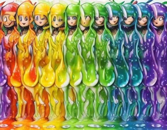 Rainbow Slime Girls in Sequence of Seven Colors
