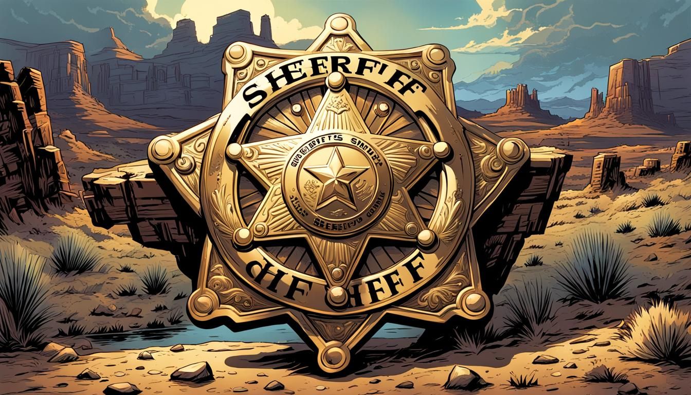 Golden Sheriff Badge in Comic Book Art Style