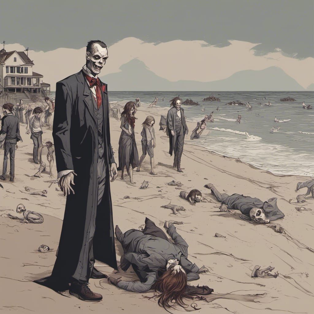 Vampires Beach Party in Ashcan School Style