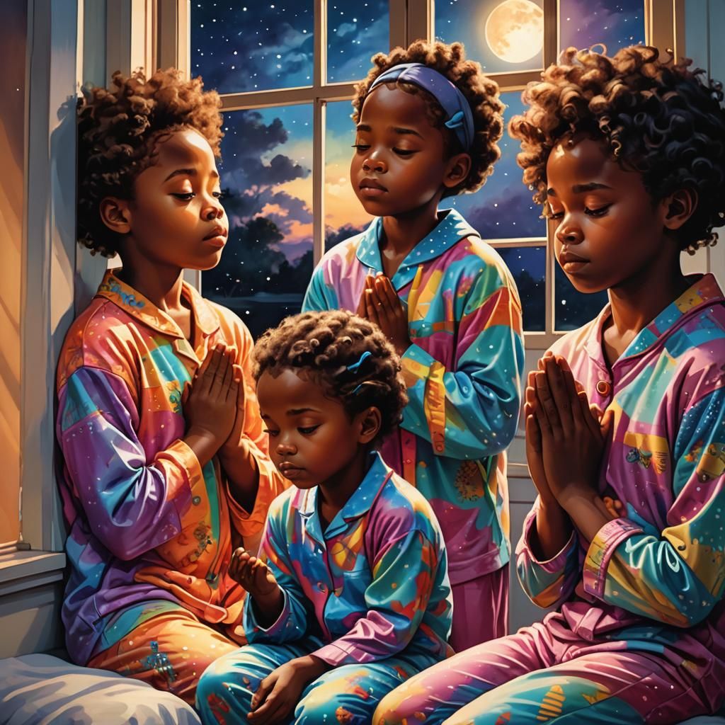 Children's Bedtime Prayer: Airbrush Illustration