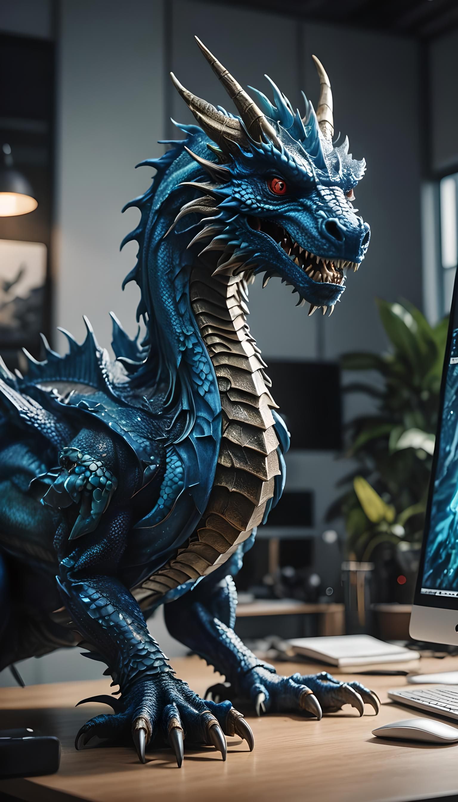 Vibrant Blue Dragon Desktop Scene in 8K