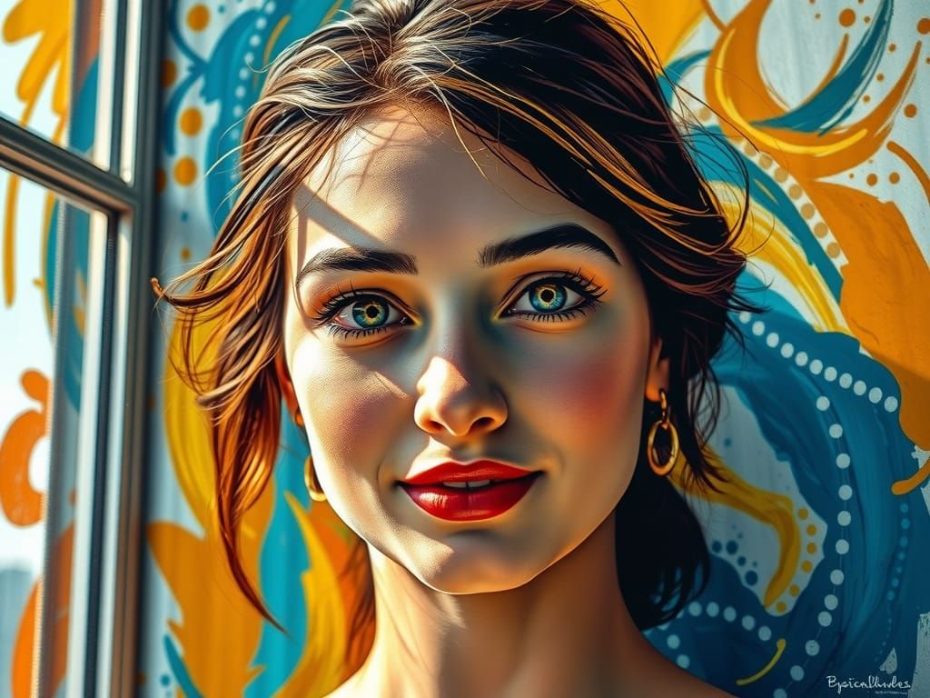 Expressive Portrait of a Beautiful Woman as Colorful Paintin...