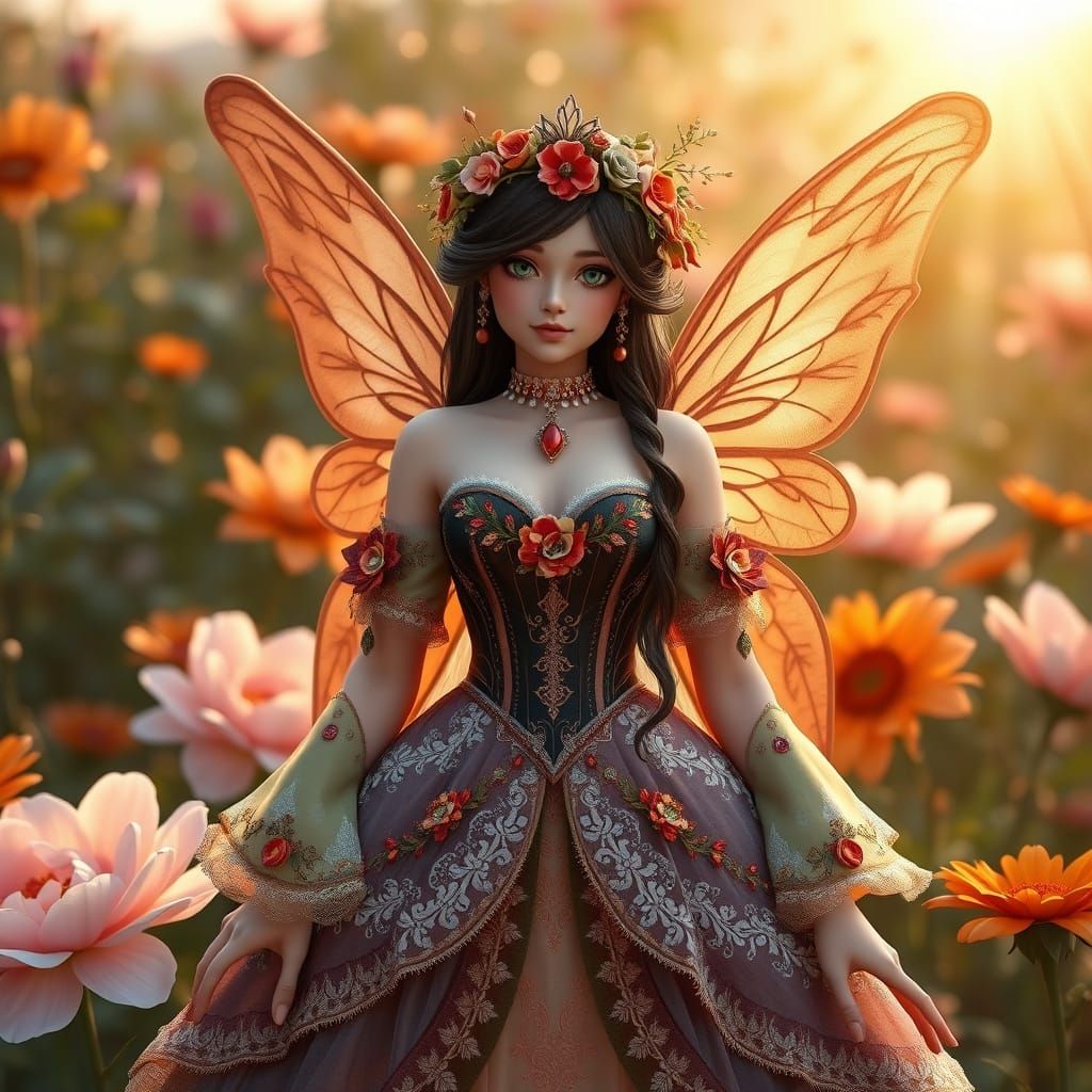 Fairy Goddess in Rococo Dress, 3D Anime Art