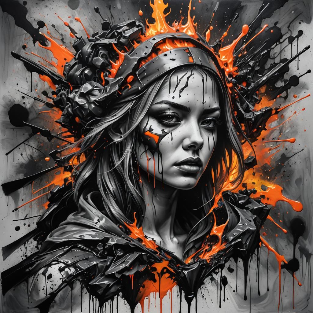 Hyperdetailed Graffiti Art with Melting Oil Gouache