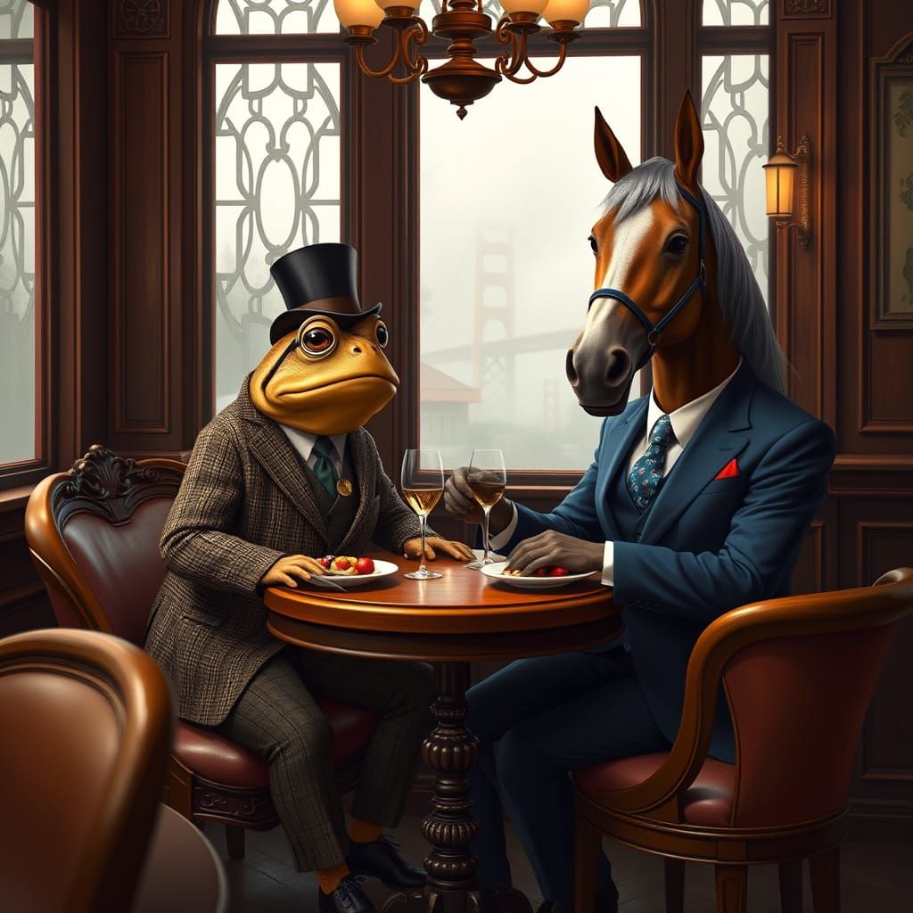 Dignified Toad and Horse Enjoy Elegant Dinner in San Francis...