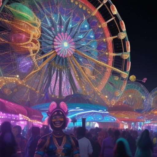 Cosmic Carnival in a Galaxy Ring, Digital Art