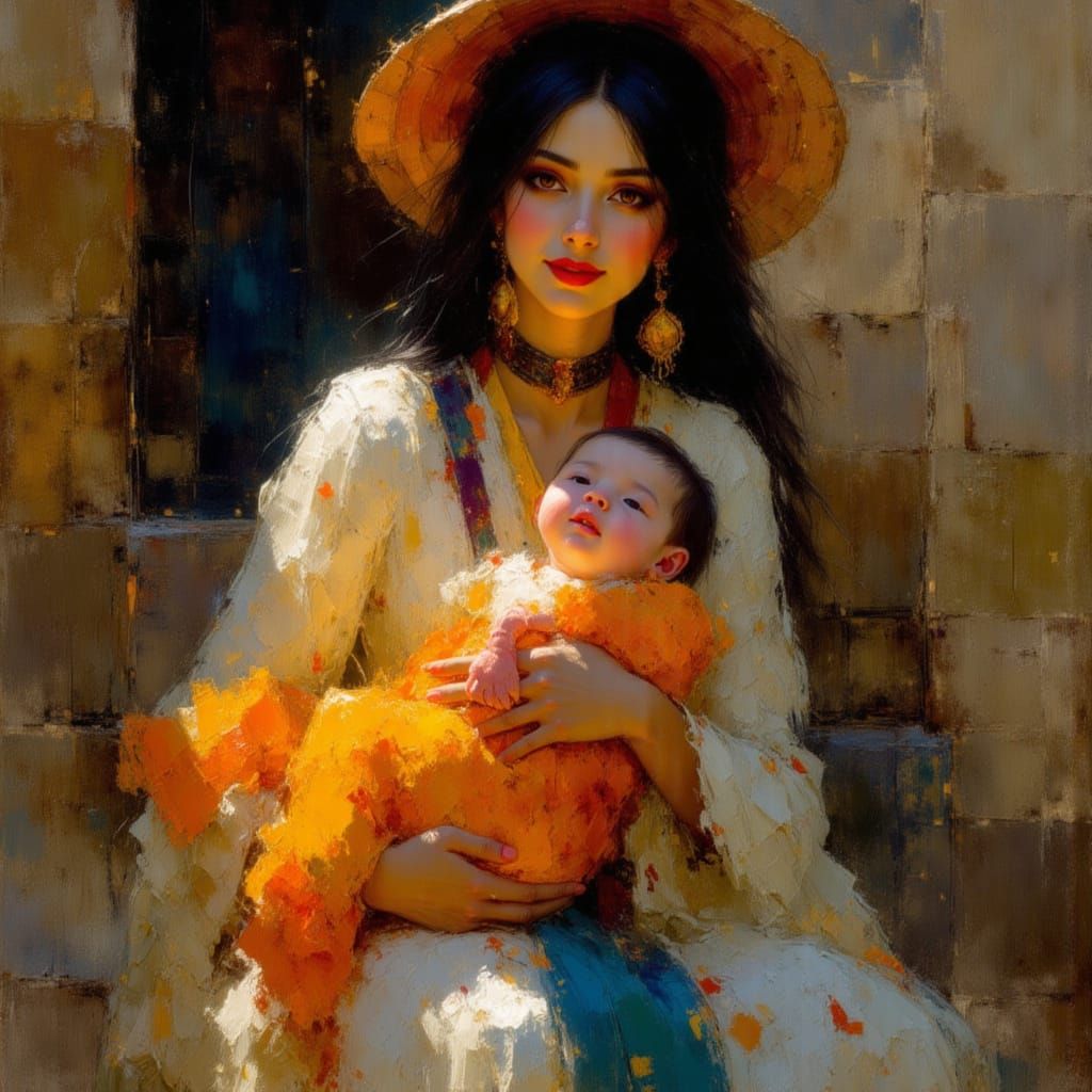 Native American Mother and Child Portrait