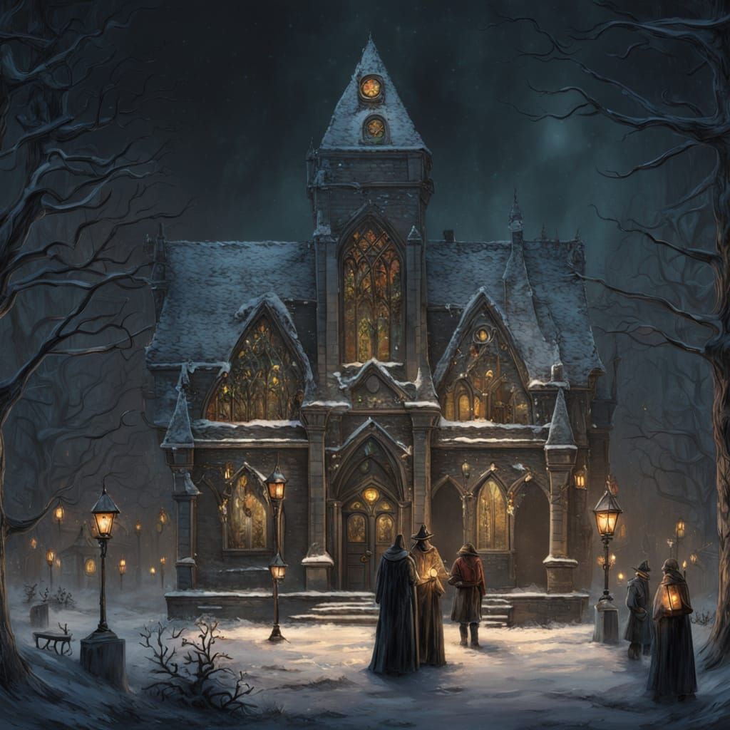 Dark Fantasy Crypt Christmas Scene in Gothic Style