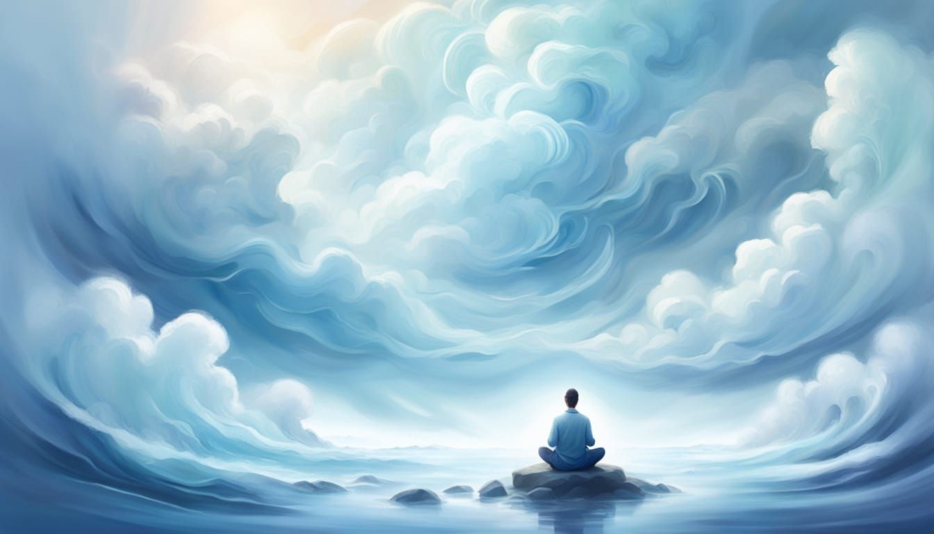 Peaceful Meditation on a Cloud in Serene Digital Art